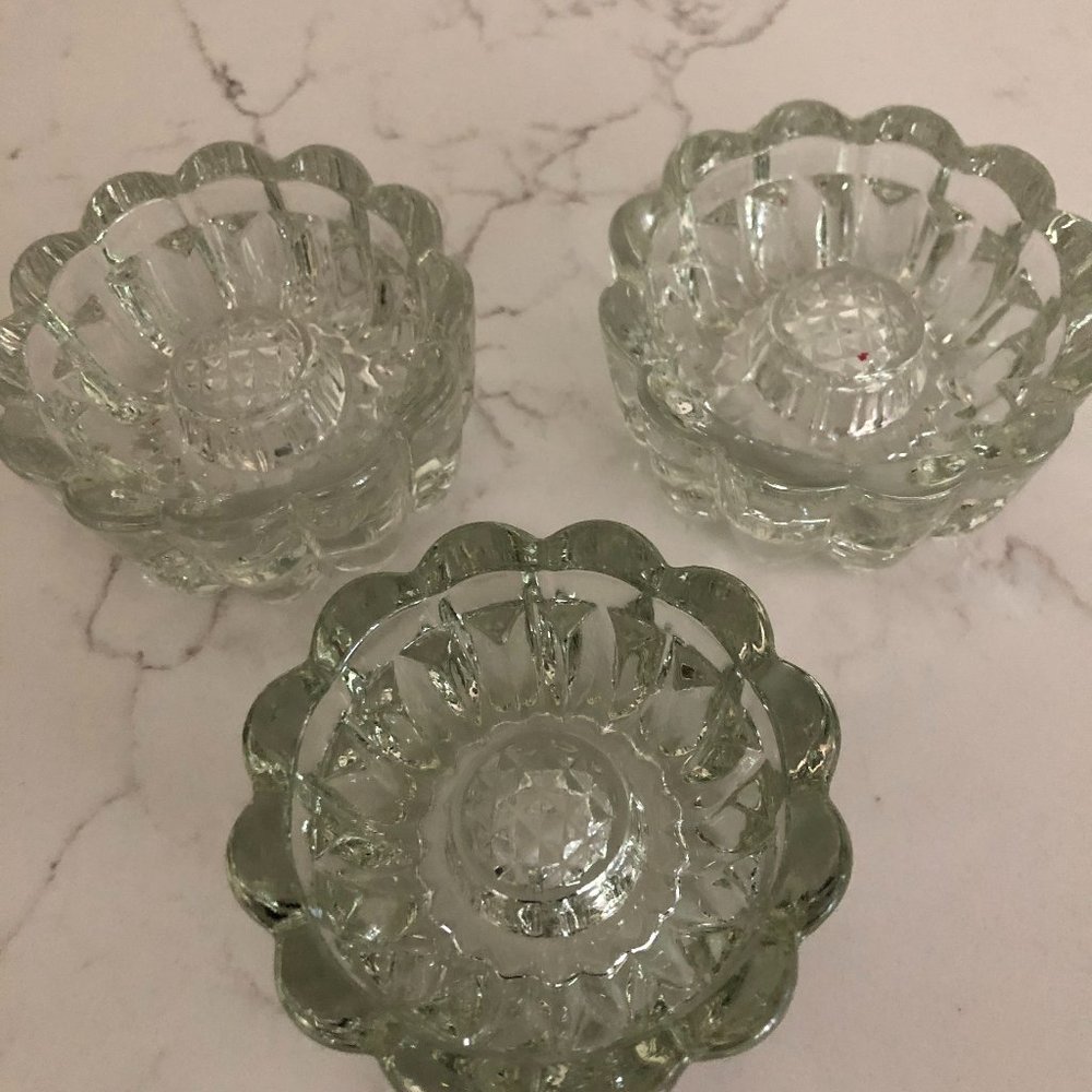 3 Vintage Princess House Reversible 3-Way Ribbed Crystal Bubble Candle Holders
